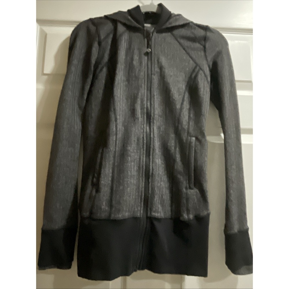 Lululemon Daily Practice Jacket 4/6 Gray Heathered Herringbone Full Zip Hooded